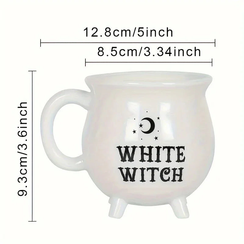 Taza de caldero de cerámica blanca de Witch's Brew, tazas Retro, regalo de Halloween.