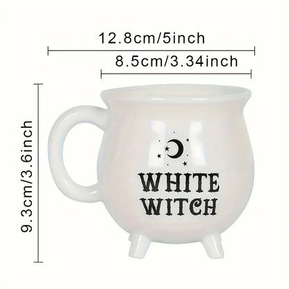 Taza de caldero de cerámica blanca de Witch's Brew, tazas Retro, regalo de Halloween.