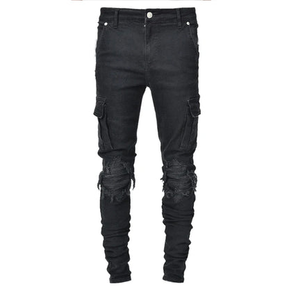 Jeans Hombres Pantalones Wash Multi Bolsillos