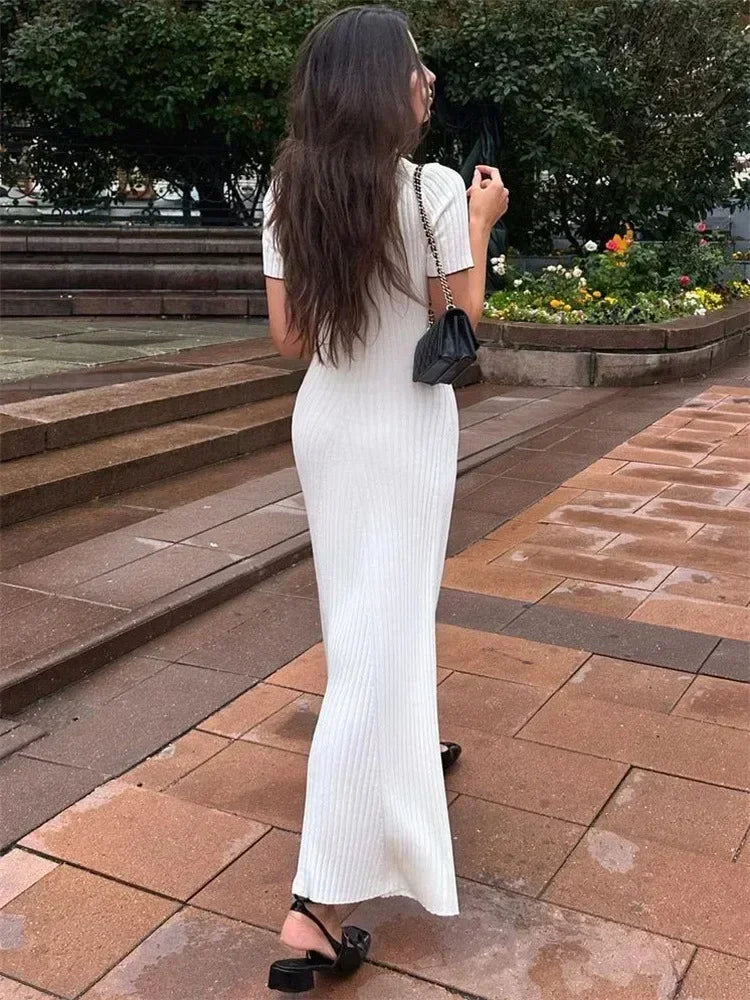 Vestido Maxi de Punto Blanco De Fiesta Elegante