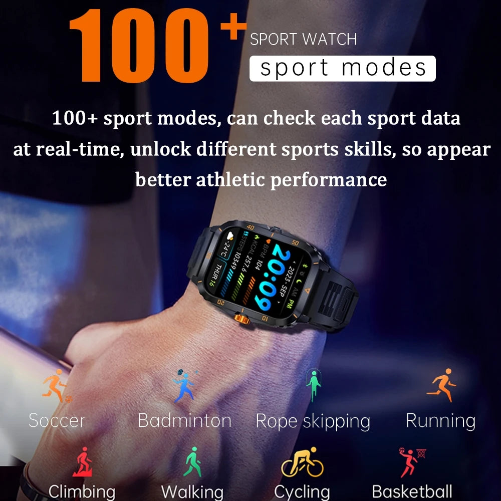 Reloj inteligente estilo militar con GPS para hombre, resistente al agua, para Android IOS, Fitness, resistente al agua, 2,0 'AI, voz, Bluetooth, llamada.