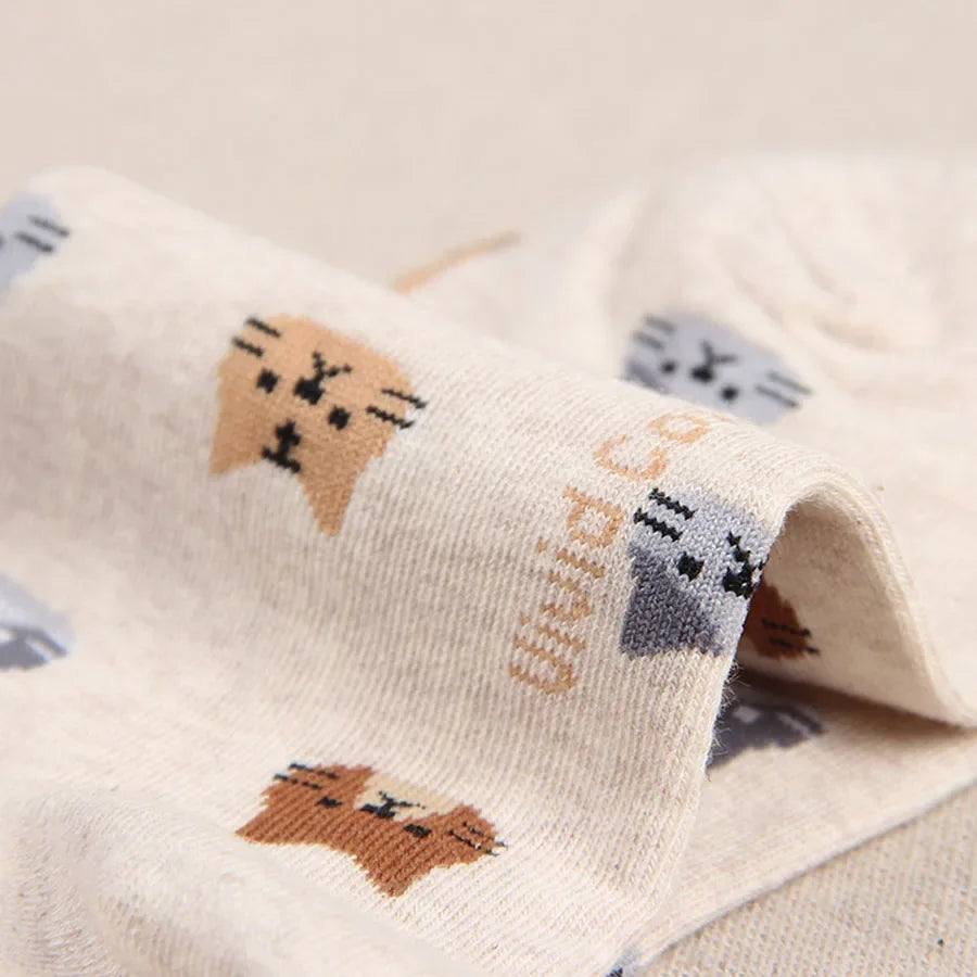 Calcetines con estampado de gato de dibujos animados para mujer, medias Kawaii de estilo japonés.