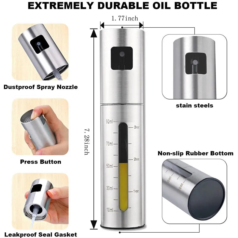 Botella pulverizadora de aceite de oliva para hornear, de acero inoxidable.