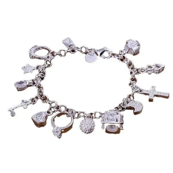 Pulsera de plata de moda europea y americana con trece colgantes