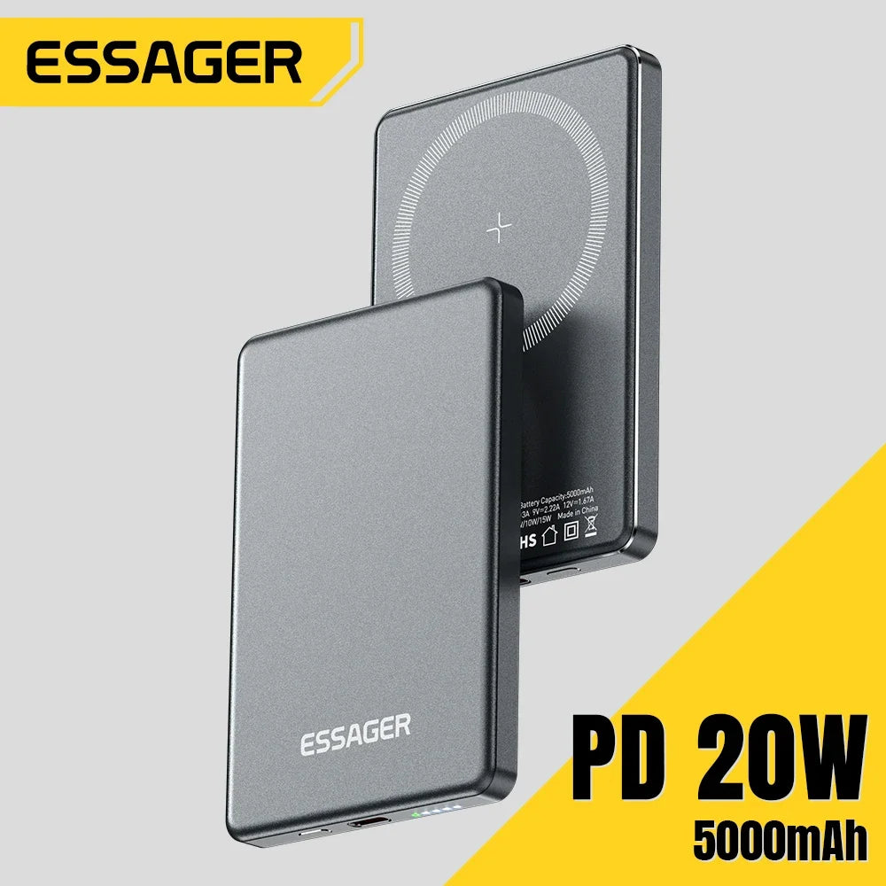 Essager - Batería Externa inalámbrica fina magnética, carga rápida de 20W y 5000mAh para Magsafe