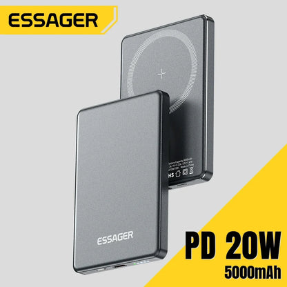 Essager - Batería Externa inalámbrica fina magnética, carga rápida de 20W y 5000mAh para Magsafe