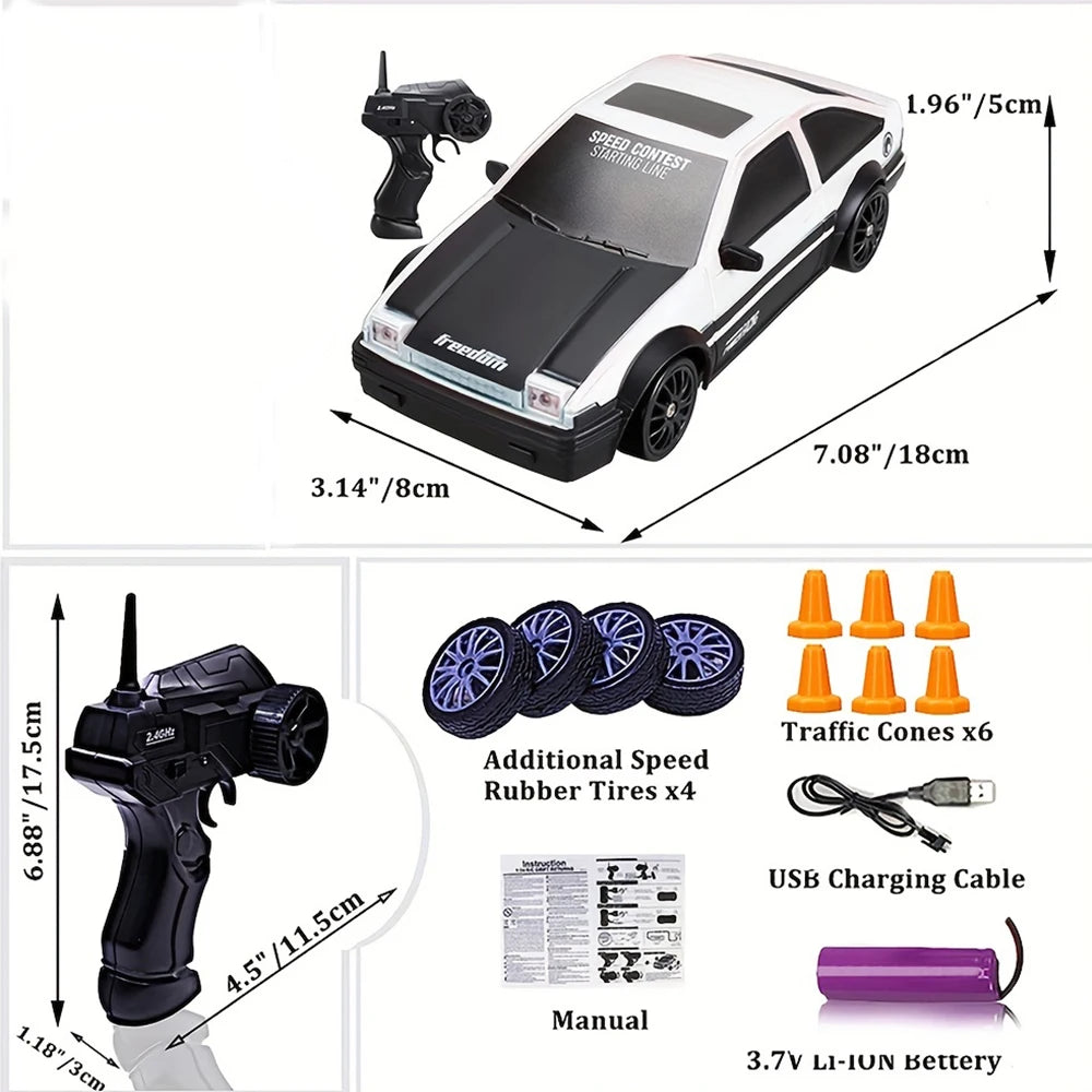 Coche de carreras con Control remoto AE86 1:24, 4WD 2,4G, coches de derrape GTR