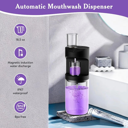 Dispensador automático inteligente de enjuague bucal para baño, con vasos magnéticos.