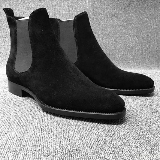 Botas Chelsea de vestir de tobillo alto de terciopelo negro y marrón