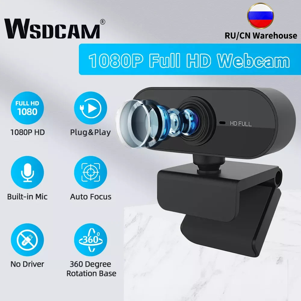 Webcam HD 1080P USB con micrófono cámara giratoria