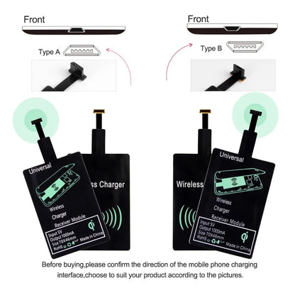 Receptor de cargador inalámbrico compatible con adaptador de carga inalámbrica rápida Micro USB tipo C