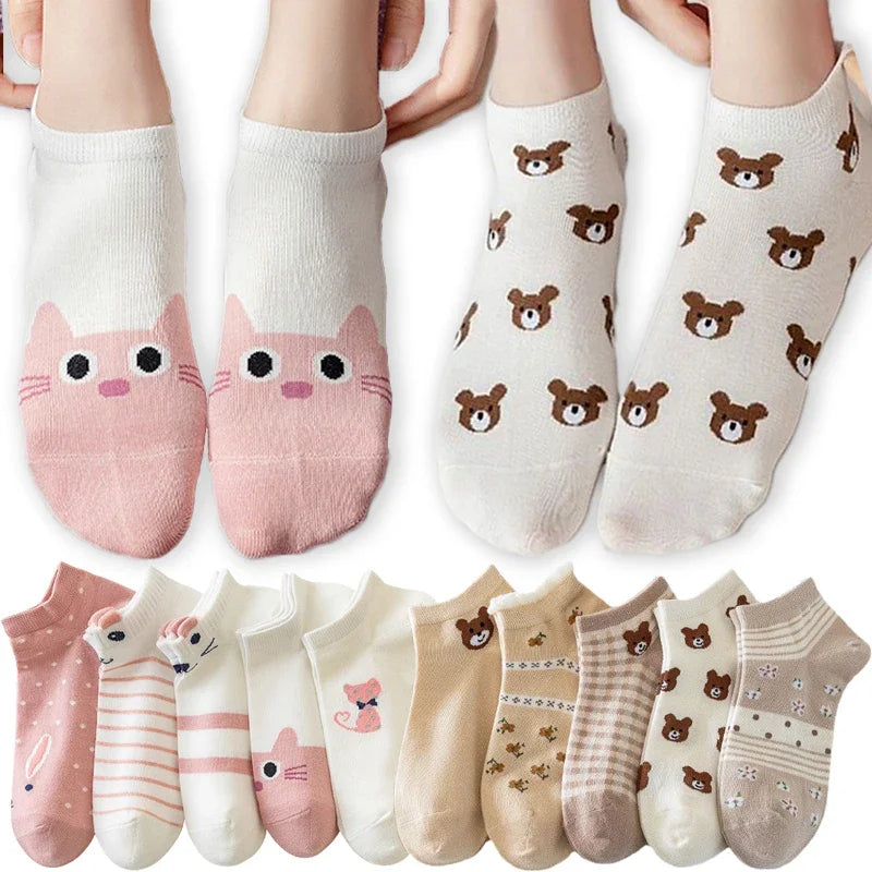 Calcetines tobilleros de algodón con dibujos de animales para mujer y niña. Tallas 35-41