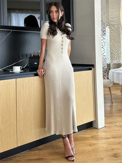 Vestido Maxi de Punto Blanco De Fiesta Elegante