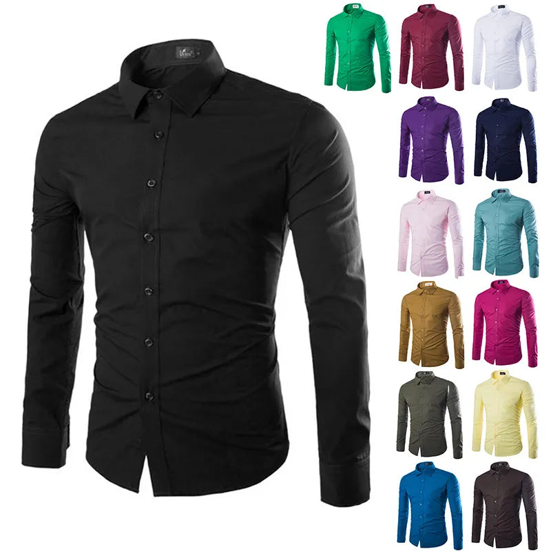 Camisa manga larga casual slim color sólido