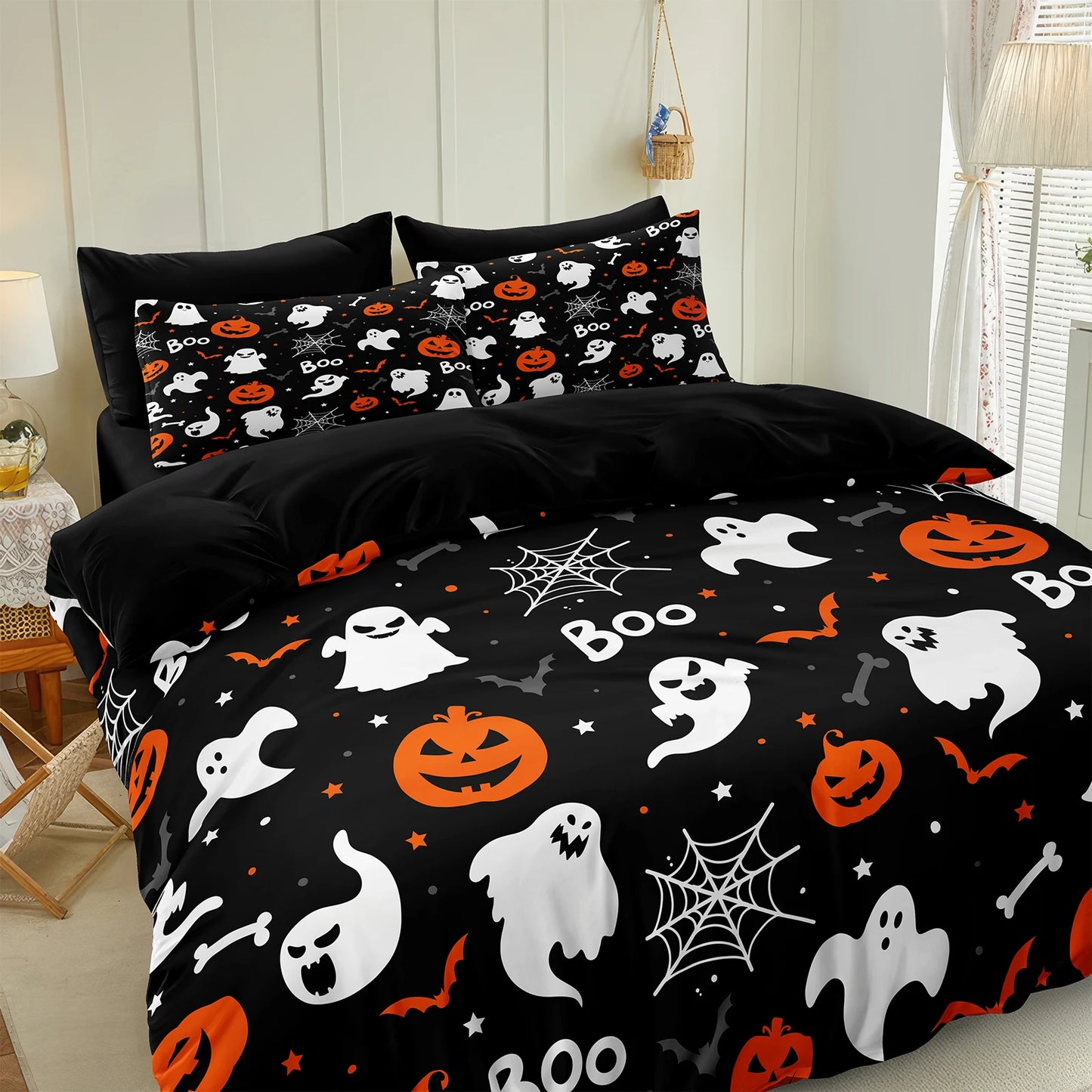 Juego de funda nórdica de Halloween, juego de cama de 3 piezas.