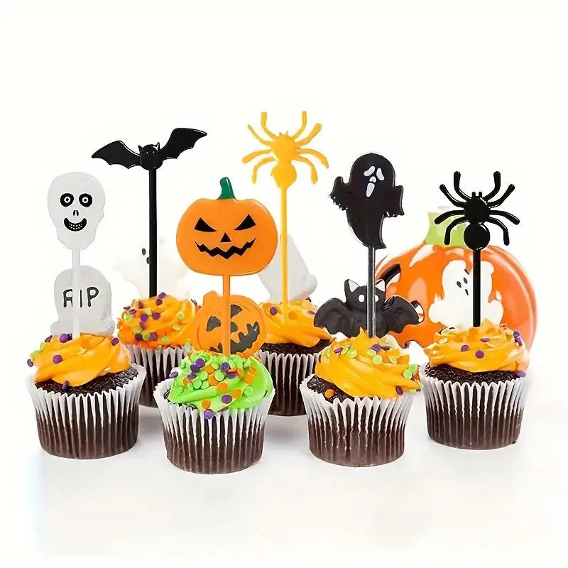 Adornos para tartas de Halloween con forma de palillo de dientes.