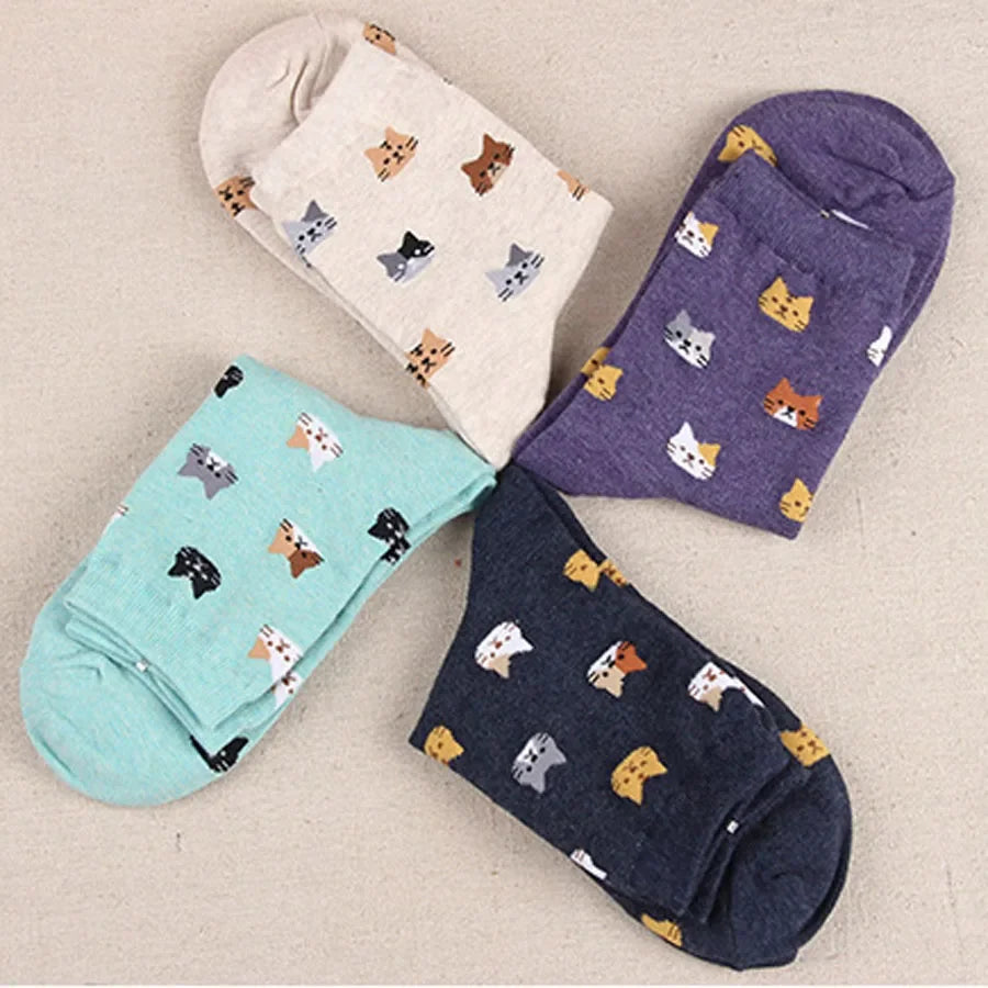 Calcetines con estampado de gato de dibujos animados para mujer, medias Kawaii de estilo japonés.