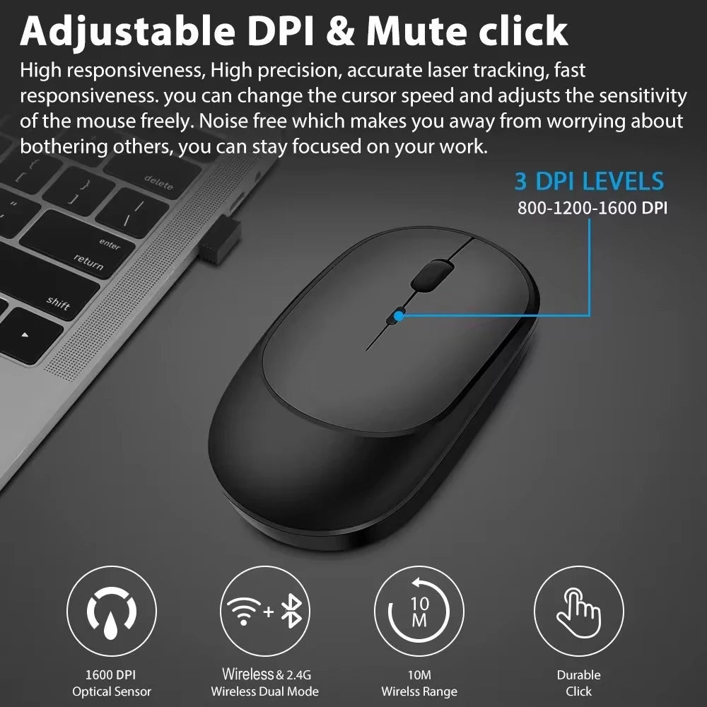 Mouse Xiaomi inalámbrico compatible con Bluetooth, de 2,4G, DPI ajustable.