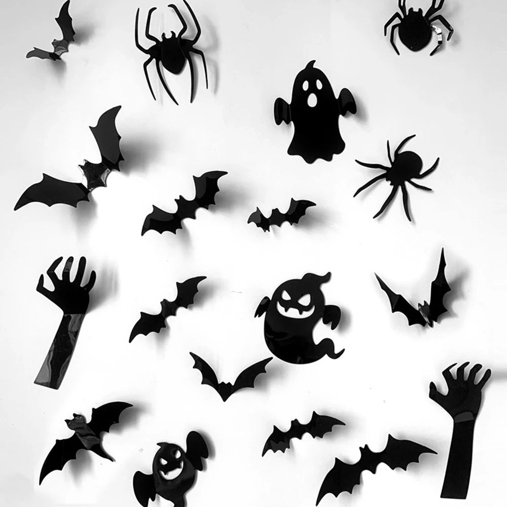 Decoración de Halloween 3D Fantasma negro Murciélago Araña Adhesivo