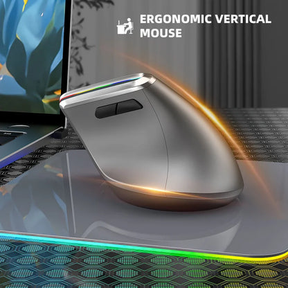 Mouse inalámbrico con Bluetooth, de modo Dual, 2,4G, recargable, Vertical, RGB, ergonómico para muñeca.