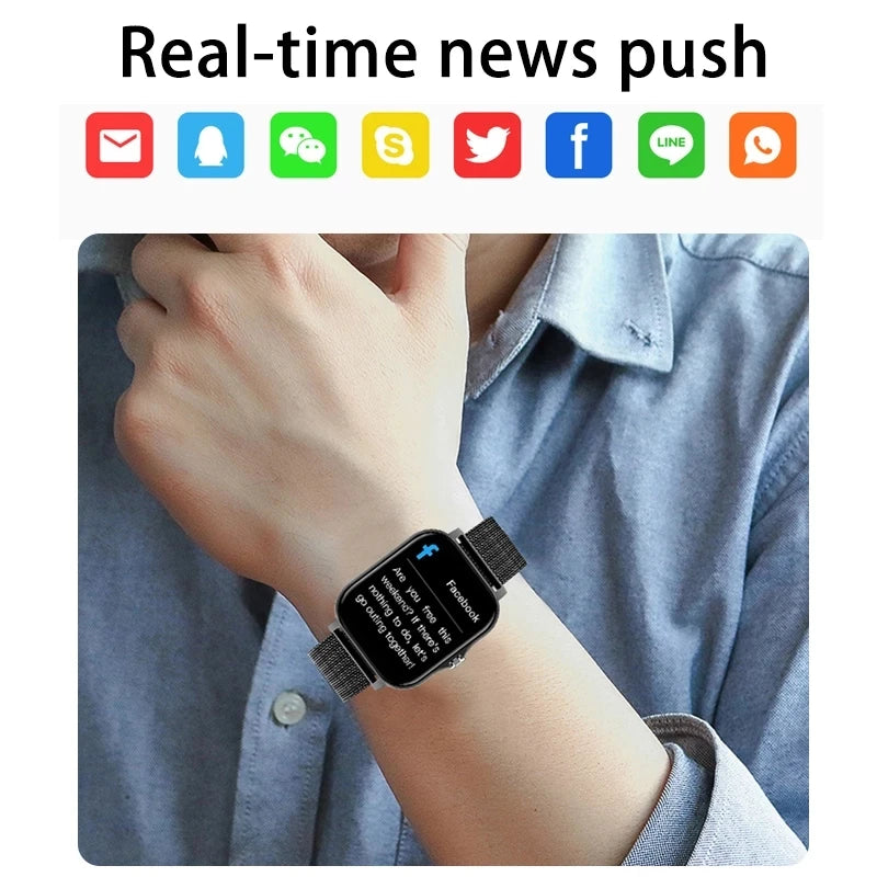 Reloj inteligente con Bluetooth, con rastreador de actividad física. Recibe llamadas y mensajes.