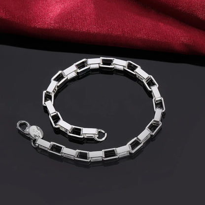 Pulsera clásica de cadena cuadrada larga de plata de ley 925