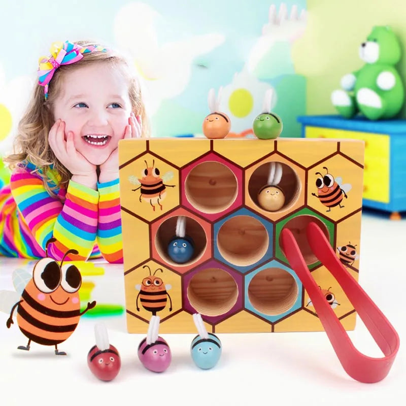 Juego de trampa de abejas Montessori para niños, cuentas con Clip, concentración lógica, juego de entrenamiento de Motor fino