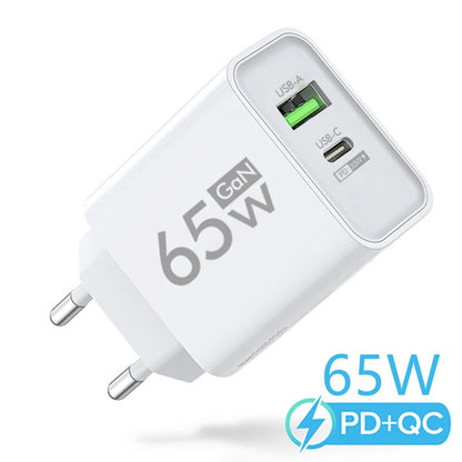 Cargador GaN de 65 W con puerto USB tipo C PD de carga rápida