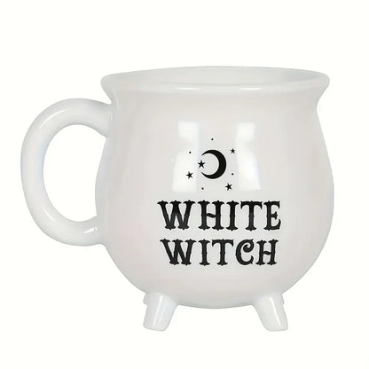 Taza de caldero de cerámica blanca de Witch's Brew, tazas Retro, regalo de Halloween.