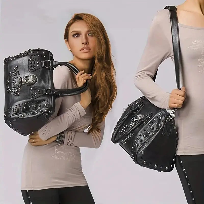 Bolso de hombro negro de gran capacidad Fashion Skeleton Punk