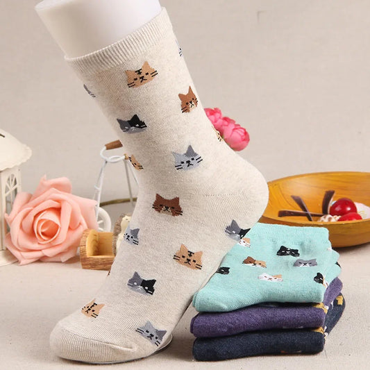 Calcetines con estampado de gato de dibujos animados para mujer, medias Kawaii de estilo japonés.