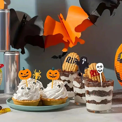 Adornos para tartas de Halloween con forma de palillo de dientes.