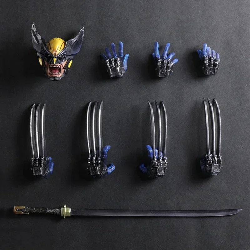 Figura de acción de Wolverine X-Men modificada de Marvel, modelo con armas y cabezas reemplazables, 26 cm.