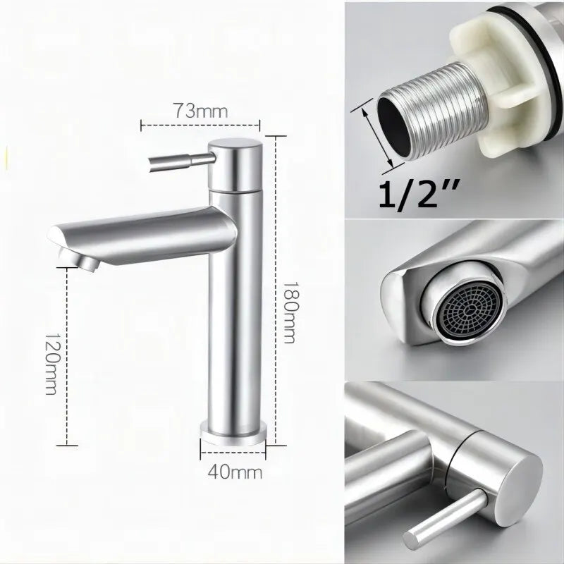 Llave de lavamanos de 1/2 pulgadas de acero inoxidable