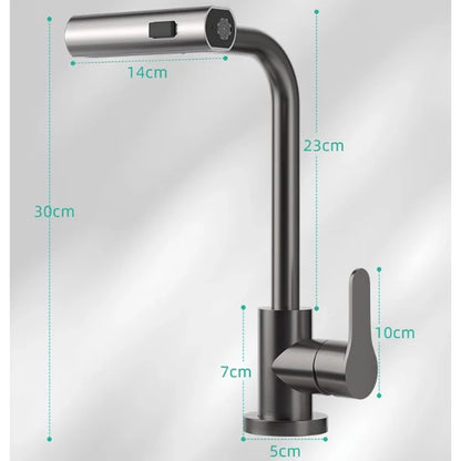 Llave de cocina en cascada, rociador de lluvia, con rotación de 3 modos.