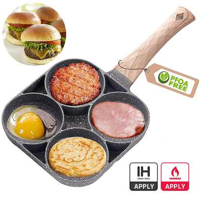 Sartén para huevos y panqueques antiadherentes de 4 orificios Cocine desayunos como un chef profesional.