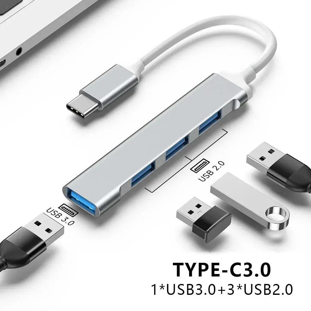 Mini concentrador USB tipo C, adaptador de 4 puertos USB 3.1