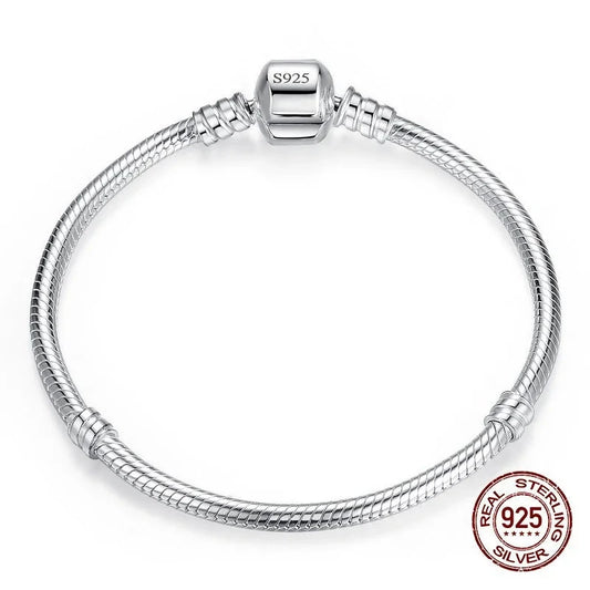 Pulsera de plata de ley 925 con dijes de hueso de serpiente suave