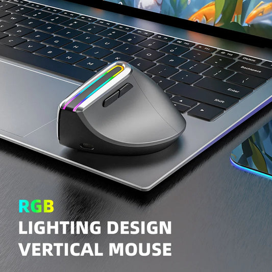 Mouse inalámbrico con Bluetooth, de modo Dual, 2,4G, recargable, Vertical, RGB, ergonómico para muñeca.