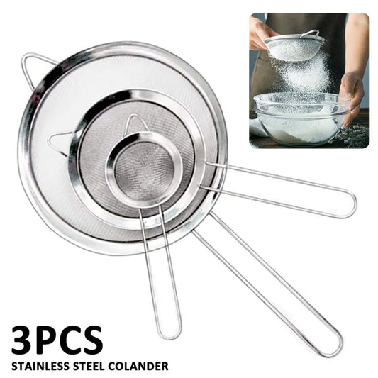 Colador de malla fina de acero inoxidable. Juego de accesorios de cocina, 3 uds.