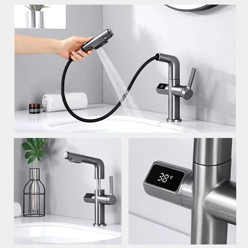 Llave para lavamanos de baño con pantalla Digital. Diseño moderno, elegante.