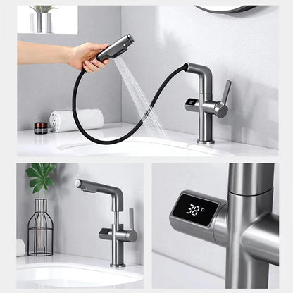 Llave para lavamanos de baño con pantalla Digital. Diseño moderno, elegante.