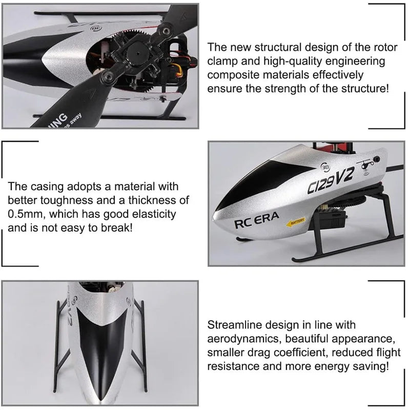 Helicóptero RC de 4 canales C129 V2 con giroscopio de 6 ejes y giros 3D