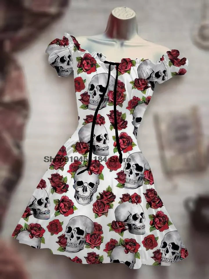 Vestido largo negro de noche con diseños temáticos