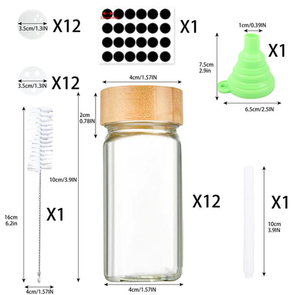 Frascos de vidrio para especias con tapa de bambú, 12 Uds. Recipientes para condimentos.