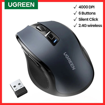 Mouse Ergonómico Ugreen Inalámbrico 4000 DPI - Silencioso y Preciso para MacBook, Tablet y notebook.