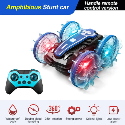 Coche LED anfibio RC, doble control remoto, rotación de 360 °