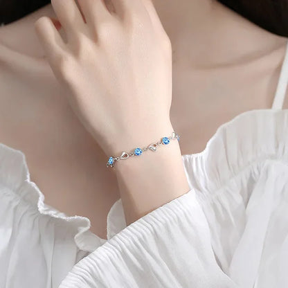 Pulsera de plata de ley 925 con dijes de cristal azul versátiles estilo retro coreano