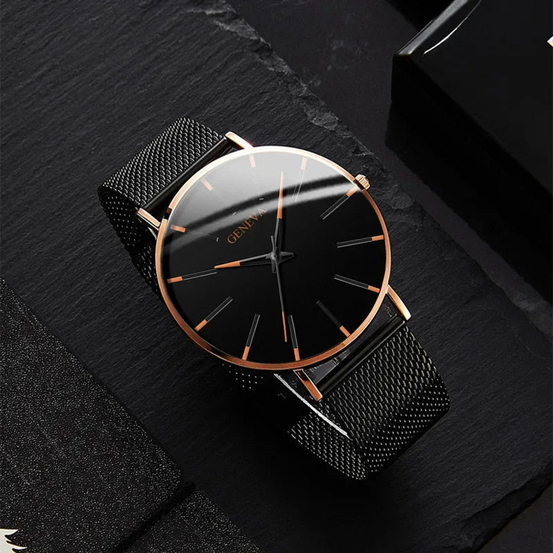 Reloj minimalista con malla de acero inoxidable