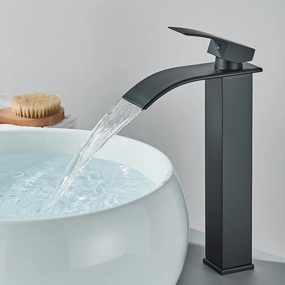 Llave para lavamanos de baño negro mate, Monomando. Acero inoxidable.